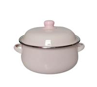 Olla for estofado de doble ASA gruesa 7 pulgadas, tazón sopa esmaltado porcelana 1,5 l con tapa, for Fideos instantáneos, olla cocina inducción Para Todo Tipo De Estufas(PInk)