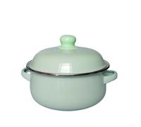 Olla for estofado de doble ASA gruesa 7 pulgadas, tazón sopa esmaltado porcelana 1,5 l con tapa, for Fideos instantáneos, olla cocina inducción Para Todo Tipo De Estufas(Green)