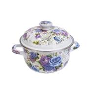 Olla for estofado esmaltada, utensilios de cocina antiadherentes for, olla for sopa gruesa for el hogar, flor Vintage con mango tapa, for Ramen Para Todo Tipo De Estufas