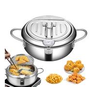 Olla freidora | Cocina de inducción doméstica con termómetros | Olla de sopa, freidora grande, estante de drenaje extraíble para anillos de calamar, camarones, deliciosas patatas fritas