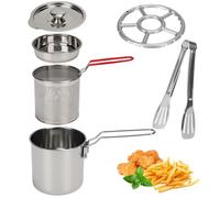 Olla Freidora con Cestillo, 1.2L Mini Freidora Aceite de Acero Inoxidable con Colador Tapa y Clip, Cazo para Freir Pequeña Multifuncional con Mango Largo para Patatas Fritas, Pescado, Pollo