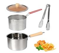 Olla Freidora con Cestillo, Pequeño Olla para Freír 20cm de Acero Inoxidable de 2.5L, Freidora con Filtro Aceite 2 en 1, Colador de Grasa con Tapa y Clip para Alas de Pollo, Mariscos, Patatas Fritas