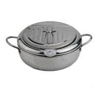 Olla freidora de acero inoxidable con tapa, estante de goteo de aceite extraíble y termómetro de control, compatible con estufas eléctricas de inducción de gas, 2.2L 3.2L (304+24cm)