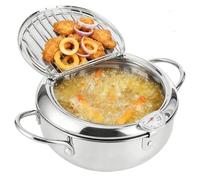 Olla freidora de estilo japonés, olla freidora de tempura japonesa con termómetro, olla pequeña de acero inoxidable con tapa y escurridor para cocina, camping, cocina al aire libre, 20 cm
