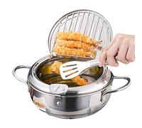 Olla Freidora,Freidora de Estilo Japonés Olla con Inducción de Termómetro, Mini Sartén de Acero Inoxidable de Grado Alimenticio con Escurridor de Goteo de Aceite para Cocinar Papas Fritas (L - 3400ml)
