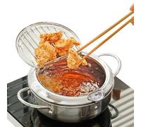 Olla freidora, freidora profunda con estante de drenaje de , acero inoxidable 304 estilo tempura, fácil de limpiar y usar, perfecta para patatas fritas de tempura, pescado y pollo