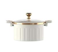 Olla Grande Con Tapa - Moderna Olla De Cerámica Con Tapa De Vidrio, En Blanco Y Oro Rosa, Diseño De Doble Asa. Ideal Para Preparar Arroz, Caldos, Salsas, Sopas Y Espaguetis