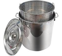 Olla grande para cocinar, vaporizador comercial de acero inoxidable de 63 cuartos de galón, olla para hervir mariscos con colador y tapa de vidrio, freidora de pavo para acampar al aire libre