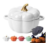 Olla holandesa de calabaza con tapa, hornos holandeses de hierro fundido de calabaza de 0.41 cuartos de galón para hornear pan, mini cocottes de hierro fundido esmaltado con asas (blanco-0.45 ml)