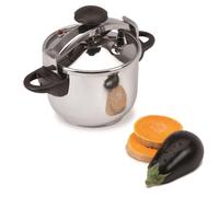 JATA HOGAR OPC4 - Olla Express a Presión Rápida de 4 litros de acero inoxidable. 3 sistemas de seguridad. Apta para todo tipo de cocinas, incluida inducción. Súper rápida. Fácil uso