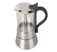 Olla Moka Italiana Clásica con Tapa de Cristal, Moka de Acero Inoxidable 304 de 4 Tazas para Inducción/gas/estufa Eléctrica, sin BPA y Válvula Segura
