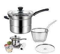 Olla multifunción de acero inoxidable - Mini freidora profunda con mango largo y cesta para patatas fritas - Sartén portátil versátil para el hogar, contenedor de grasa de tocino con colador