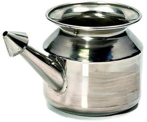 Olla Neti de acero inoxidable plateada Jal Neti Lota con larga durabilidad y diseño ergonómico - 350 ml