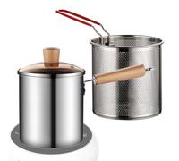 Olla para freidora - Olla para freír de acero inoxidable 304 con tapa, tapa de endurecido, freidora de versátil con placa de cocina y asa, práctica freidora versátil para patatas fritas en la