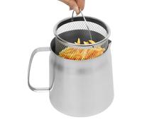 Olla para freír, colador de 2 litros, freidora de acero inoxidable 304, depósito de red multifunción, filtro de aceite con colador, tapa a prueba de polvo y cesta para guardar aceite de fritura, grasa