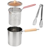 Olla para Freír con Cesta y Tapa,Olla de Acero inoxidable 304 con Cesta Coladora,Mini Freidora con pinzas y Mango,Olla para Freír Tempura Japonesa,Olla Freidora para Tempura,Pescado (3L)