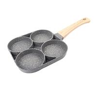 Olla para freír de 4 orificios, sartén antiadherente para panqueques de huevos con mango de madera, compatible con cocina de inducción, estufa de gas, estufa eléctrica de cerámica