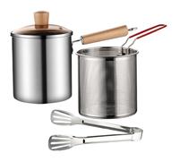 Olla para freír Olla para freír de acero inoxidable de 3 litros con cesta coladora y tapa visible Freidora con asa y pinzas Tapa de vidrio visible para pescado, camarones, pollo tempura