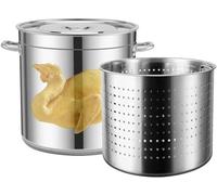 Olla para mariscos de acero inoxidable, 27QT/45QT/63QT, con colador y tapa, cangrejo de río, cocina, pavo, freidora, olla universal para langosta, camarones, 70 l/63QT