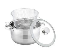 Olla para pasta de 6,5 L con colador, olla para sopa, acero inoxidable, apta para inducción, tapa de cristal