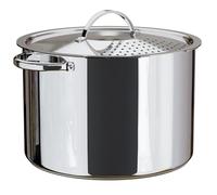 Olla para pasta de acero inoxidable con tapa de filtro de bloqueo, olla de cocina de gran capacidad de 5.5 cuartos de galón, gira y bloquea para un fácil drenaje y no necesita colador ni inserto de