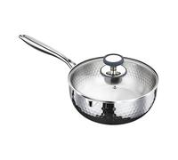 Olla para salsa | Acero inoxidable con tapa, mango y boquilla | Olla de vapor de cocina sin recubrimiento | Para freír, cocinar, para la cocina y el hogar,