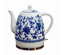 Olla para sopa azul y tetera de porcelana de 1,5 l - Jarra eléctrica inalámbrica de cerámica que hierve agua rápidamente para té, café, sopa y avena - Electrodoméstico de cocina