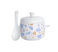 Olla PequeñA Olla pequeña de cerámica for estofado con tapa, tazón for sopa al vapor, taza humeante for la cocina del hogar, natillas, hierbas medicinales, tónico de nido de pájaro(Pattern 1)