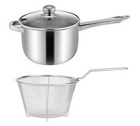 Olla profunda con cesta y tapa, sartén de acero inoxidable 201 de gran capacidad, utensilios de cocina de mango largo para estufas eléctricas de inducción de cerámica, utensilios de cocina para papas
