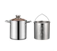 Olla profunda de acero inoxidable con cesta, sartén pequeña de tempura para patatas fritas, verduras, carne, wontons, kit de freidora de cocina para comedor en casa, color plateado