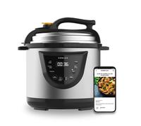 NEWLUX - Olla a Presión Programable 6L V110. Eléctrica de INOX, 10 Menús, 1000W, 24 h, Preserva el Calor, Efecto Presurización, Sistema Duopresión, Cubeta 100% Antiadherente, Acero inoxidable