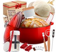 Olla redonda de hierro fundido esmaltado de 26cm, cacerola de 5QT con tapa a prueba de horno para cocinar, estofar, guisar, asar, hornear pan - rojo cereza