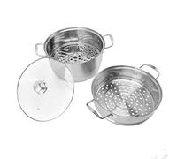 Olla Vaporera de Acero Inoxidable, 3 Capas, Gran Capacidad 28cm, con Tapa de Vidrio - Diseño Apilable, Alta Eficiencia de Vapor, Compatible con Múltiples Estufas (Tres capas)