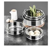 Olla vaporera de acero inoxidable 304, olla arrocera, bandeja rejilla for cocinar al vapor con cesta drenaje doble oreja, accesorios cocina para Dumpling Momo(28 cm with Handle)