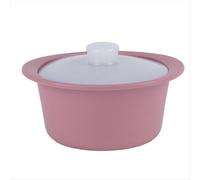 Olla vaporera de silicona para microondas con asa y tapa rosa y