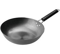 Olla Wok de acero al carbono para el hogar, sartén antiadherente con mango de madera, adecuada para cocina de inducción de estufa de Gas