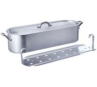 Ollas Agnelli Pesciera con Dobladillo, Cubierta y Parrilla, con 2 Asas, BLTF Aluminio, con Acabado Mate, Tipo económico, de Plata, 45 cm