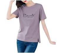 Ollas Camiseta Blusa Moda Letra Impresión Manga Corta Cuello O Mujeres Blusa Mujer Lentejuelas Top, morado, L