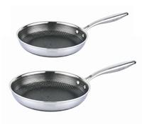 Ollas de acero inoxidable con tapa de cristal - Sartenes nido de abeja cerámica antiadherente inducción (juego, sartenes 24 + 28 cm)