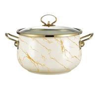 ollas de barro para cocinar, Cacerolas esmaltadas con tapa de cristal, estilo vintage, acero inoxidable antiadherente, asa, for guisar a fuego lento(5.5L)