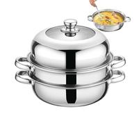 Ollas de cocina antiadherentes, 3 niveles de acero inoxidable, acabado de espejo pulido, asas de silicona, tapa de vidrio, olla de vapor con tapa y asa para verduras al vapor, sopa, arroz, mariscos