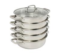 Ollas de vapor con tapa, 28 cm, acero inoxidable, con 4 cestas de vapor, se pueden cocinar al vapor de 5 pisos para cocinar verduras, mariscos, sopas, guisos y pasta