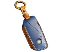 OLLEN Funda para Llavero de Piel auténtica sin Tornillos para BMW 2023 2024, Serie 5/7, 740i, 760i, X1, X5, X6, X7, XM, IX, IX3, I5, I7, etc., con Llavero, Color Azul