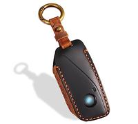 OLLEN Funda para llavero de piel auténtica sin tornillos para BMW 2023 2024, serie 5/7, 740i, 760i, X1, X5, X6, X7, XM, IX, IX3, I5, I7, etc., con llavero, color negro