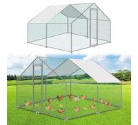 Ollewiellan 3 x 3 x 2 m Gallinero de metal para gallineros, jaula para pollos para animales pequeños, pajarera con lona de techo, recinto para animales pequeños