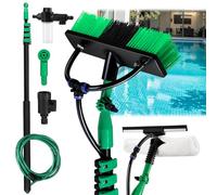 Ollewiellan Cepillo de lavado telescópico 3,6 m, cepillo de lavado con mango telescópico de aluminio, cepillo telescópico con conexión de agua, limpieza de sistemas PV, cepillo telescópico, con cerdas