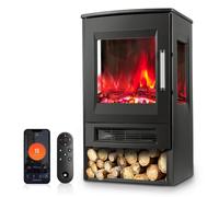 Ollewiellan Chimenea eléctrica, con llamas LED, termostato ajustable | 8 colores de llama, 900/1800 W, estufa eléctrica, control remoto WiFi, aplicación y mando a distancia, temporizador