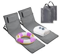 Ollewiellan Colchoneta de playa plegable, acolchada, tumbona de playa con bolso, compartimentos de almacenamiento, cojín integrado con ajuste de 5 velocidades, tejido resistente al desgaste (145 cm,