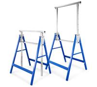 Ollewiellan Juego de 2 caballetes telescópicos, altura regulable de 80 a 130 cm, soporte plegable de acero, con capacidad de carga de 200 kg por par para taller, garaje, obras y renovación, color azul