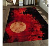 OLLIAR Home Alfombra Antideslizante 160x220 Pintura Tinta Estilo japonés alfombras samurái Sol Rojo salón Alfombra Suave Lavable Resistente Manchas Comedor Oficina Sala Juegos